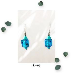 Speckled Dichroic Blue Glass Earrings - Sterling Silver Earrings